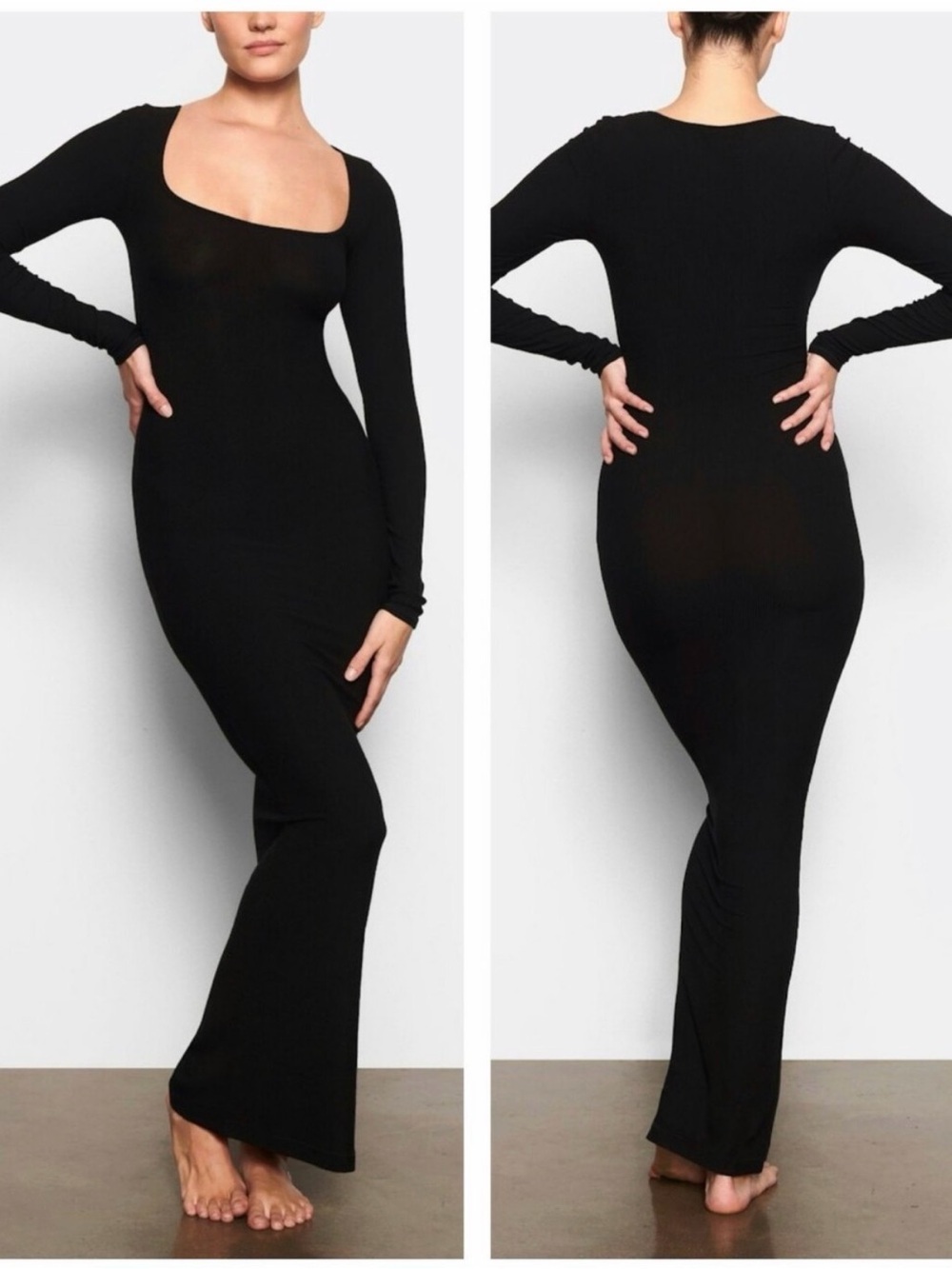 SKIMS Soft Lounge Ribbed Stretch Modal blend bodycon Maxi Dress Onyx black sz M